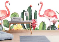 Mivali Fototapet - Flamingo în cactuși, acuarela, vlies, 490x340 cm (T100559TQ10)