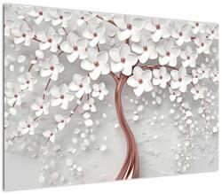 Mivali Tablou - Imaginea copacului alb cu flori albe, rosegold, dintr-o bucată 100x70 cm (V022754V10070)