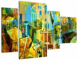 Mivali Tablou - Arhitectură, abstractizare cubistă (cu ceas), din patru bucăți 110x75 cm cu ceas (V023269V11075C)