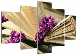 Mivali Tablou cu carte și floare violetă, din cinci bucăți 150x105 cm (V020474V150105)