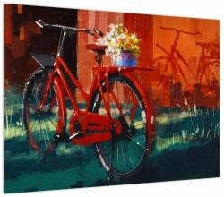 Mivali Tablou pe sticlă - Bicicleta roșie, pictură acrilică, dintr-o bucată 70x50 cm pe sticlă (V023222V7050GD)