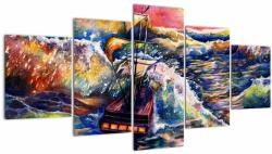 Mivali Tablou - Navă pe valurile oceanului, aquarelă, din cinci bucăți 150x80 cm (V022808V150805PCS)