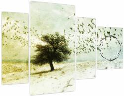 Mivali Tablou - cu multe păsări pictate (cu ceas), din patru bucăți 110x75 cm cu ceas (V021914V11075C)