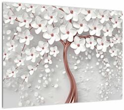 Mivali Tablou pe sticlă - Imaginea copacului alb cu flori albe, rosegold, dintr-o bucată 70x50 cm pe sticlă (V022754V7050GD)