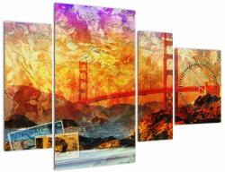 Mivali Tablou - Golden Gate, SanFrancisco, California (cu ceas), din patru bucăți 110x75 cm cu ceas (V023211V11075C)