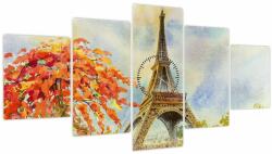 Mivali Tablou pictat cu turnul Eiffel (cu ceas), din cinci bucăți 150x80 cm cu ceas (V022082V15080C)