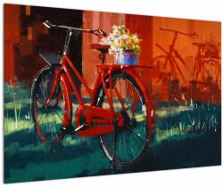Mivali Tablou - Bicicleta roșie, pictură acrilică, dintr-o bucată 90x60 cm (V023222V9060)