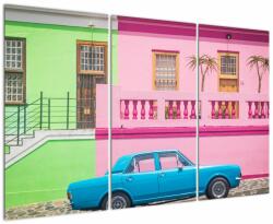 Mivali Tablou cu mașina - casele colorate, din trei bucăți 120x80 cm (V021582V120803PCS)