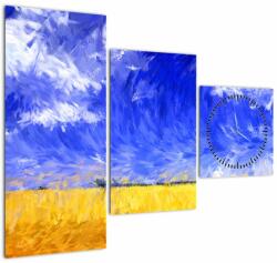Mivali Tablou - Pictură în ulei, câmp auriu (cu ceas), din trei bucăți 90x70 cm cu ceas (V022828V9070C)