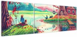 Mivali Tablou - Acuarelă, Golf într-un sat de munte, din trei bucăți 150x50 cm (V022765V15050)