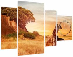 Mivali Tablou Girafe în Africa (cu ceas), din patru bucăți 110x75 cm cu ceas (V022363V11075C)