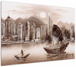 Mivali Tablou - Victoria Harbour, Hong Kong, efect sepia, dintr-o bucată 100x70 cm (V023101V10070)