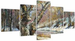 Mivali Tablou cu peisaj de iarnă pictat, din cinci bucăți 150x80 cm (V022213V150805PCS)