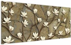Mivali Tablou - Magnolii albe pe zidărie de piatră, dintr-o bucată 120x50 cm (V022779V12050)