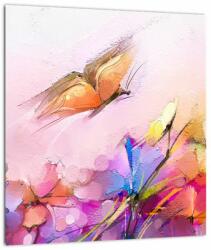 Mivali Tablou pe sticlă - Fluture asupra florilor, abstracție, dintr-o bucată 30x30 cm pe sticlă (V022906V3030GD)