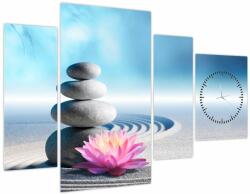 Mivali Tablou cu nisip, crin și pietrele spa (cu ceas), din patru bucăți 110x75 cm cu ceas (V020945V11075C)