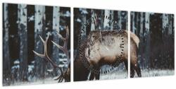 Mivali Tablou - cerbul iarna (cu ceas), din trei bucăți 90x30 cm cu ceas (V020179V9030C)