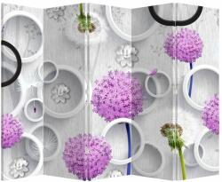 Mivali Paravan - Abstracție 3D - cercuri și flori, din 5 bucăți, 210x170 cm (P020981P225180)