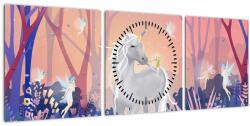 Mivali Tablou - Unicorn în pădurea fermecată (cu ceas), din trei bucăți 90x30 cm cu ceas (V023531V9030C)