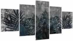 Mivali Tablou - Frunze de palmier (cu ceas), din cinci bucăți 150x80 cm cu ceas (V022450V15080C)