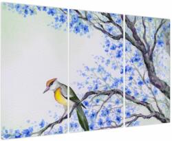 Mivali Tablou - Pasăre pe un copac cu flori albastre, din trei bucăți 120x80 cm (V023682V120803PCS)