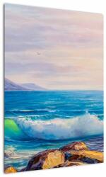 Mivali Tablou - Valuri lovind stânci, pictură în ulei, dintr-o bucată 50x70 cm (V023069V5070)