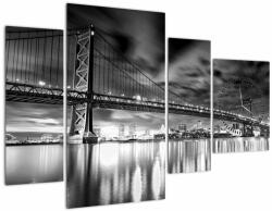 Mivali Tablou - Podul Benjamin Franklin, Philadelphia, alb-negru (cu ceas), din patru bucăți 110x75 cm cu ceas (V023188V11075C)