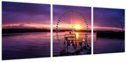 Mivali Tablou cu barci pescărești în port (cu ceas), din trei bucăți 90x30 cm cu ceas (V021014V9030C)