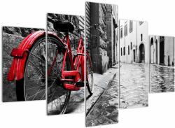 Mivali Tablou - Bicicleta roșie pe o stradă pavată, din cinci bucăți 150x105 cm (V023213V150105)
