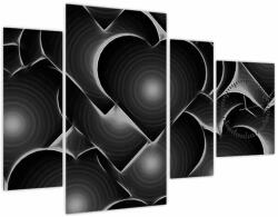 Mivali Tablou cu inimile alb - negre (cu ceas), din patru bucăți 110x75 cm cu ceas (V021364V11075C)