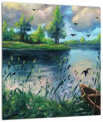 Mivali Tablou- Pictură în ulei, seară de vară lângă lac, dintr-o bucată 30x30 cm (V022760V3030)