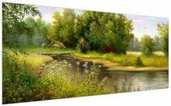 Mivali Tablou - Râu lângă pădure, pictură în ulei, dintr-o bucată 200x100 cm (V023250V200100)