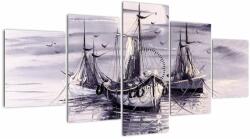 Mivali Tablou - Port marin, pictură în ulei (cu ceas), din cinci bucăți 150x80 cm cu ceas (V023195V15080C)