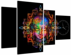 Mivali Tablou - Bustul lui Buddha în culori neon (cu ceas), din patru bucăți 110x75 cm cu ceas (V023477V11075C)