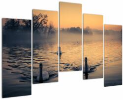 Mivali Tablou cu lebăde pe apă în ceață, din cinci bucăți 125x90 cm (V020989V12590)