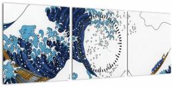 Mivali Tablou - Desen japonez, valuri (cu ceas), din trei bucăți 90x30 cm cu ceas (V023079V9030C)