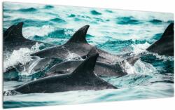 Mivali Tablou pe sticlă - Delfini în ocean, dintr-o bucată 100x50 cm pe sticlă (V021515V10050GD)