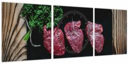 Mivali Tablou cu carne pe farfurie (cu ceas), din trei bucăți 90x30 cm cu ceas (V021193V9030C)
