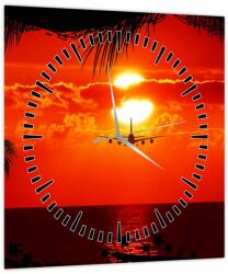 Mivali Tablou - apus de soare cu avion (cu ceas), dintr-o bucată 30x30 cm cu ceas (V020623V3030C)