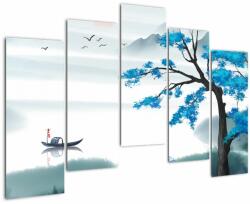 Mivali Tablou - Pictură, lac cu barcă, din cinci bucăți 125x90 cm (V022940V12590)