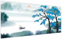 Mivali Tablou - Pictură, lac cu barcă, dintr-o bucată 200x100 cm (V022940V200100)