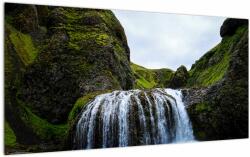 Mivali Tablou pe sticlă - Stânci cu cascadă, dintr-o bucată 100x50 cm pe sticlă (V022688V10050GD)
