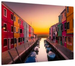 Mivali Tablou pe sticlă - Apus de soare, insula Burano, Veneția, Italia, dintr-o bucată 70x50 cm pe sticlă (V022657V7050GD)
