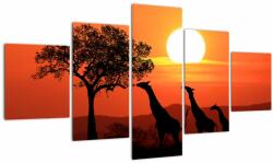 Mivali Tablou cu girafe în apus de soare, din cinci bucăți 125x70 cm (V022006V12570)