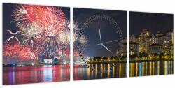 Mivali Tablou cu artificii in Singapur (cu ceas), din trei bucăți 90x30 cm cu ceas (V020035V9030C)
