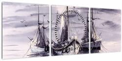 Mivali Tablou - Port marin, pictură în ulei (cu ceas), din trei bucăți 90x30 cm cu ceas (V023195V9030C)