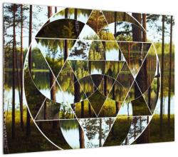 Mivali Tablou pe sticlă - Colaj geometric pe fundalul pădurilor nordice, dintr-o bucată 70x50 cm pe sticlă (V023063V7050GD)
