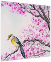 Mivali Tablou - Pasăre pe un copac cu flori roz, dintr-o bucată 70x70 cm (V023681V7070)