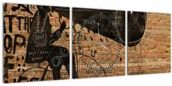 Mivali Tablou - Barbat cu biciclete stil Bansky (cu ceas), din trei bucăți 90x30 cm cu ceas (V023471V9030C)