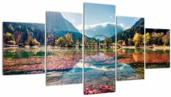 Mivali Tablou - Lacul Jasna, Gozd Martuljek, Alpii Iulieni, Slovenia (cu ceas), din cinci bucăți 150x80 cm cu ceas (V022937V15080C)